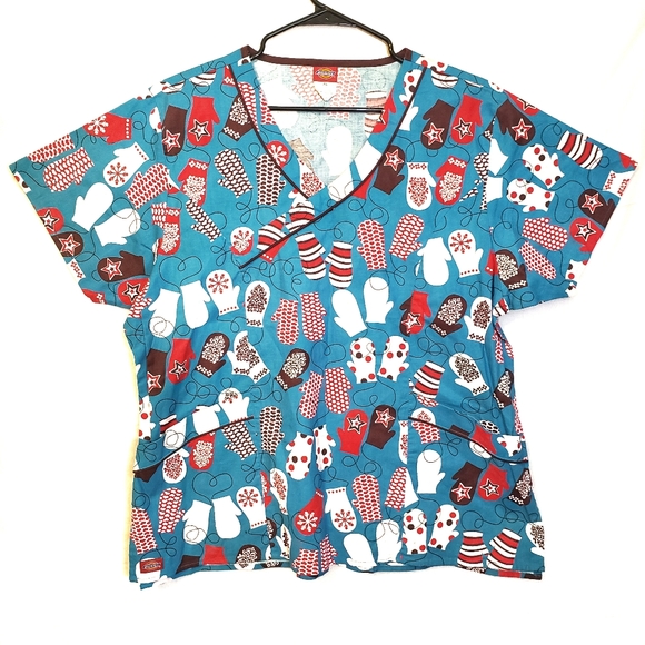 Dickies Tops - Dickies Winter Mittens Designed Scrub Top Blue XL